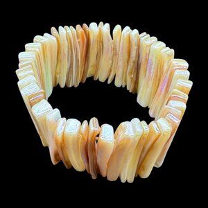 Vintage Abalone Shells Bracelet Stretch Cream and Tan Boho Handmade